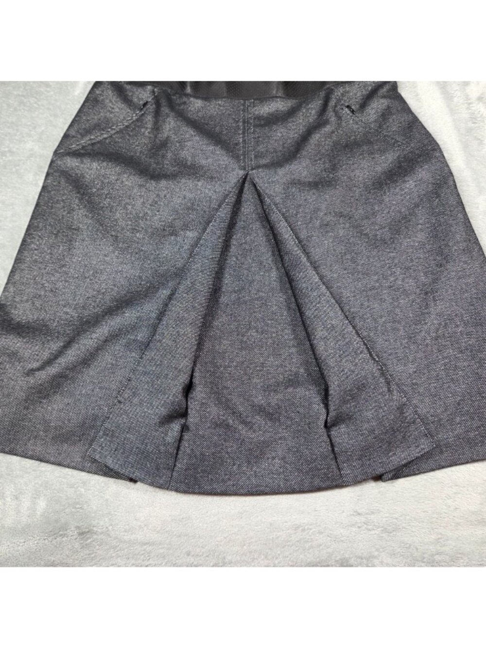 Akris Punto Dress 12 Black Denim & Faux Leather Trim Waist Pleated Career Party - Picture 5 of 12